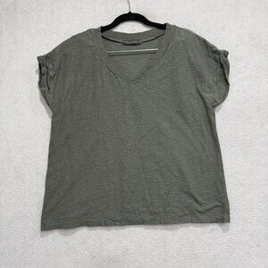 Cut Loose Shirt Womens Medium Green V Neck Short Sleeve Relaxed Fit Casual Top